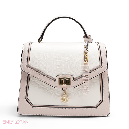 CHIC PANELED SATCHEL WITH SIGNATURE LOGO CHARM BAG