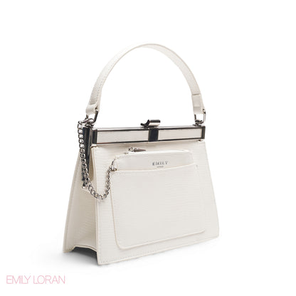 EMILY SOLID WHITE TEXTURED FRAME BAG WITH MINI POUCH - MED
