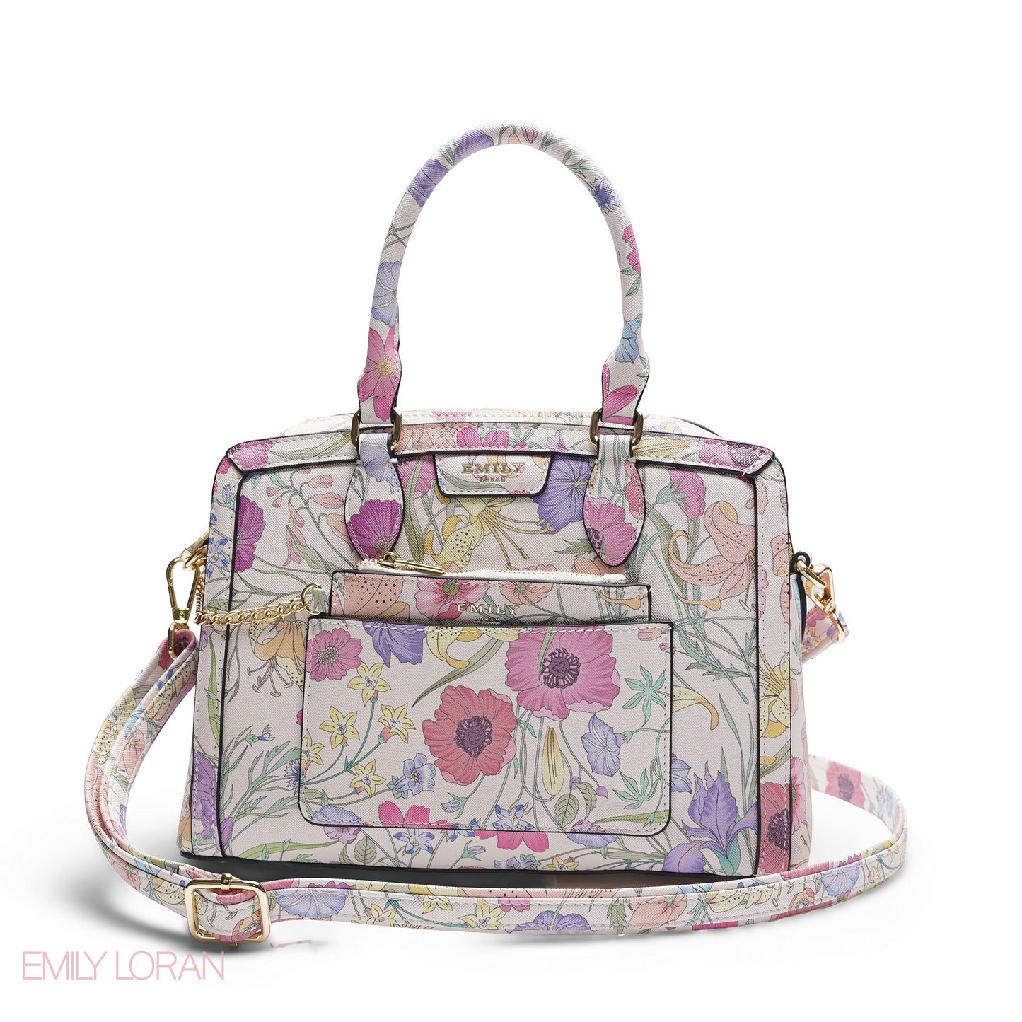 EMILY FULL FLORAL PRINT BAG WITH MINI POUCH - MED