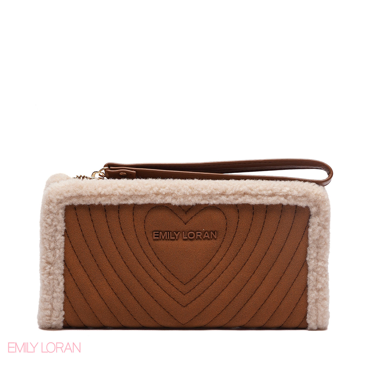 WALLET ROUNDED WITH FUR HEART DESIGN