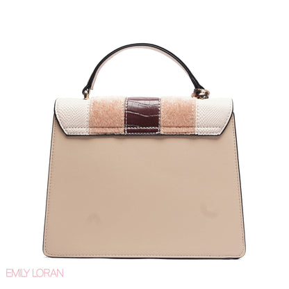 ELEGANT MIXED TEXTURE TOP HANDLE BAG WITH HEART CHARM - MEDIUM