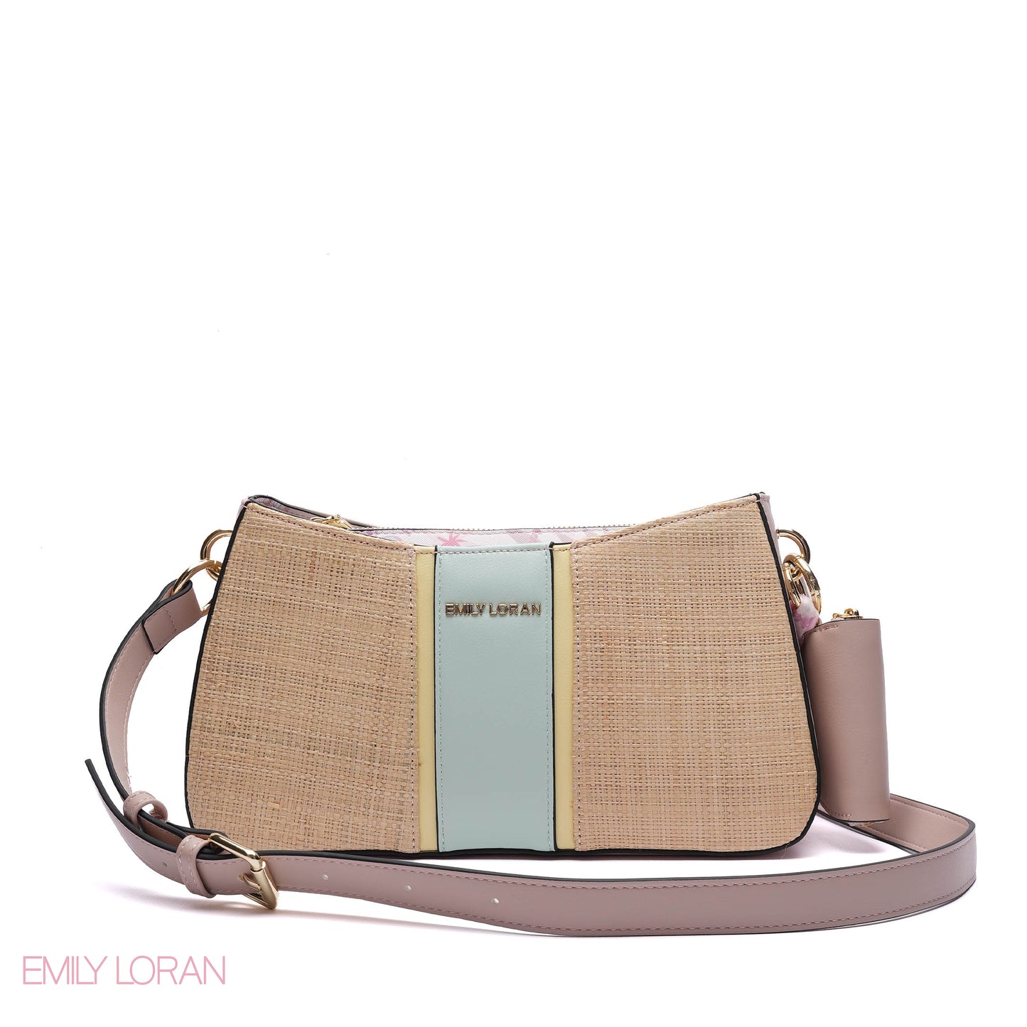 STRAW PANELLED SHOULDER BAG