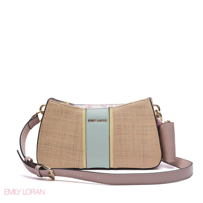 STRAW PANELLED SHOULDER BAG