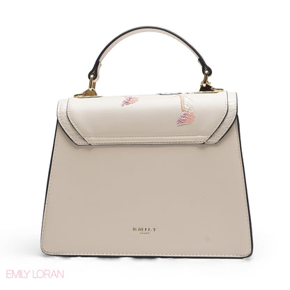 BEIGE SEQUIN FLORAL SATCHEL WITH ROUND POUCH