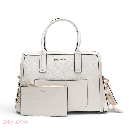 ELEGANT EMBOSSED TOTE WITH POUCH AND SCARF BAG