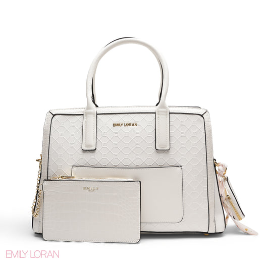 ELEGANT EMBOSSED TOTE WITH POUCH AND SCARF BAG