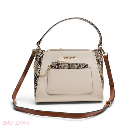 ELEGANT SNAKE PRINT SATCHEL WITH POUCH BAG