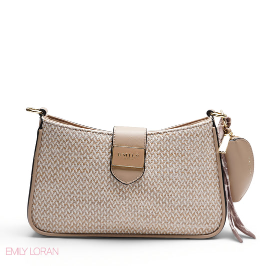 TEXTURED SHOULDER BAG WITH POUCH AND SCARF