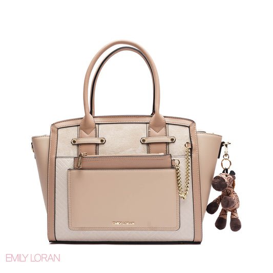 ELEGANT STRUCTURE TOTE BAG WITH ZEBRA CHARM - LARGE
