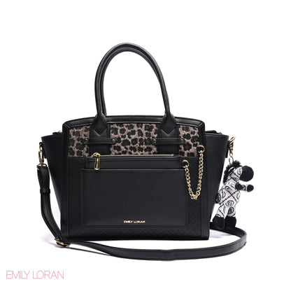 ELEGANT STRUCTURE TOTE BAG WITH ZEBRA CHARM - LARGE