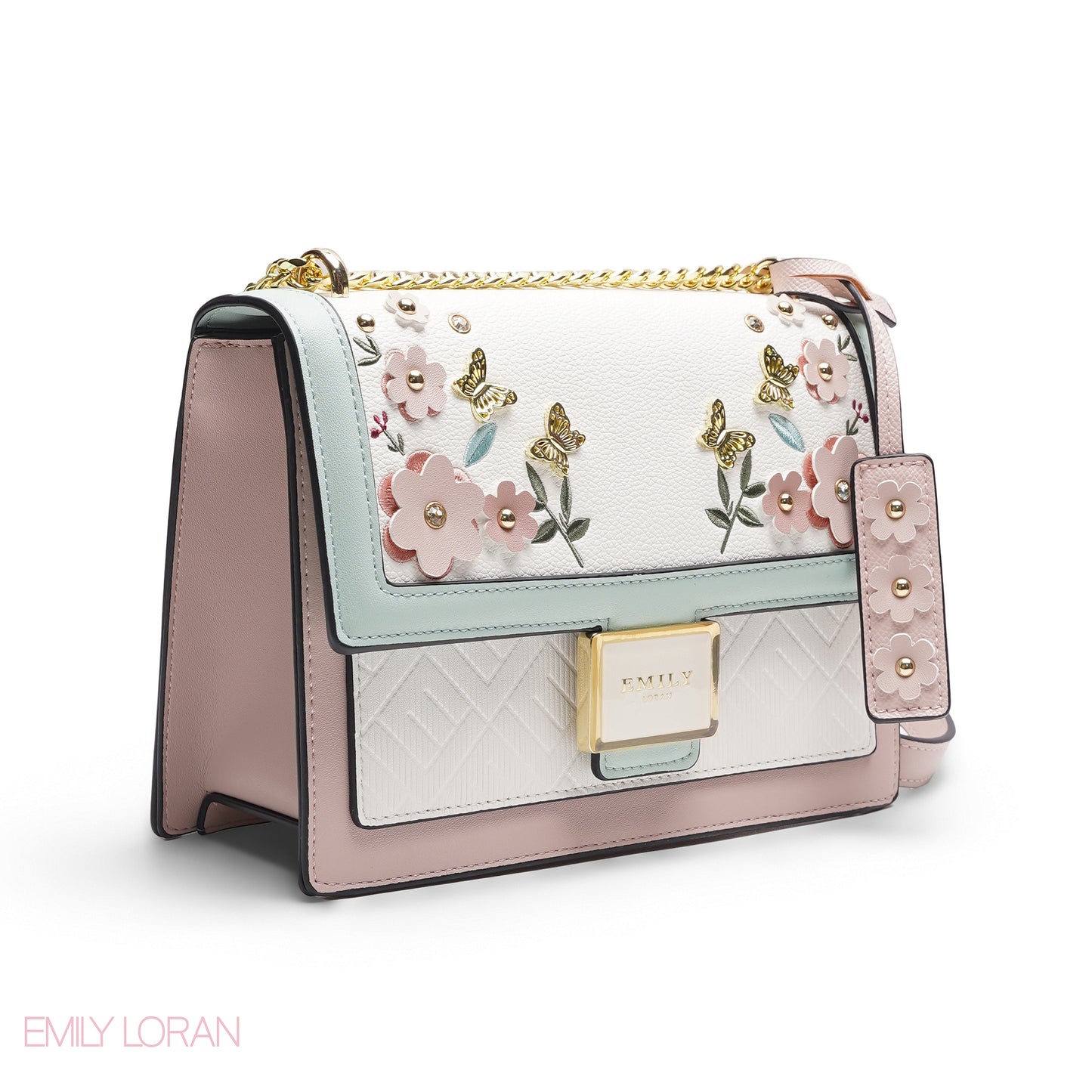 EMILY 3D FLORAL APPLIQUÉ CROSSBODY BAG - MINT & PINK