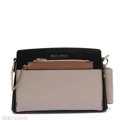 EMBOSSED FLORAL MULTI-TEXTURED CROSSBODY BAG