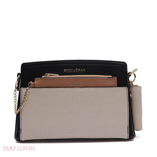 EMBOSSED FLORAL MULTI-TEXTURED CROSSBODY BAG