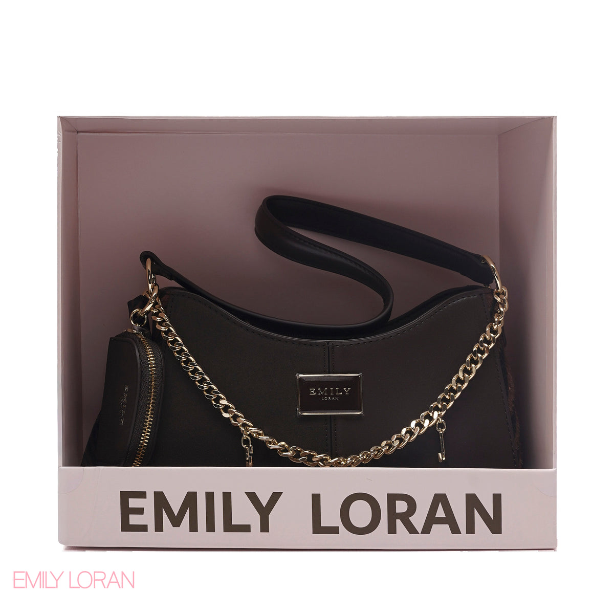 CHIC TWO-TONE SHOULDER BAG SET WITH CHAIN , POUCH AND SCARF