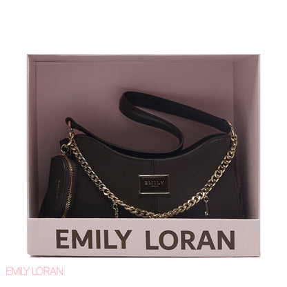CHIC TWO-TONE SHOULDER BAG SET WITH CHAIN , POUCH AND SCARF