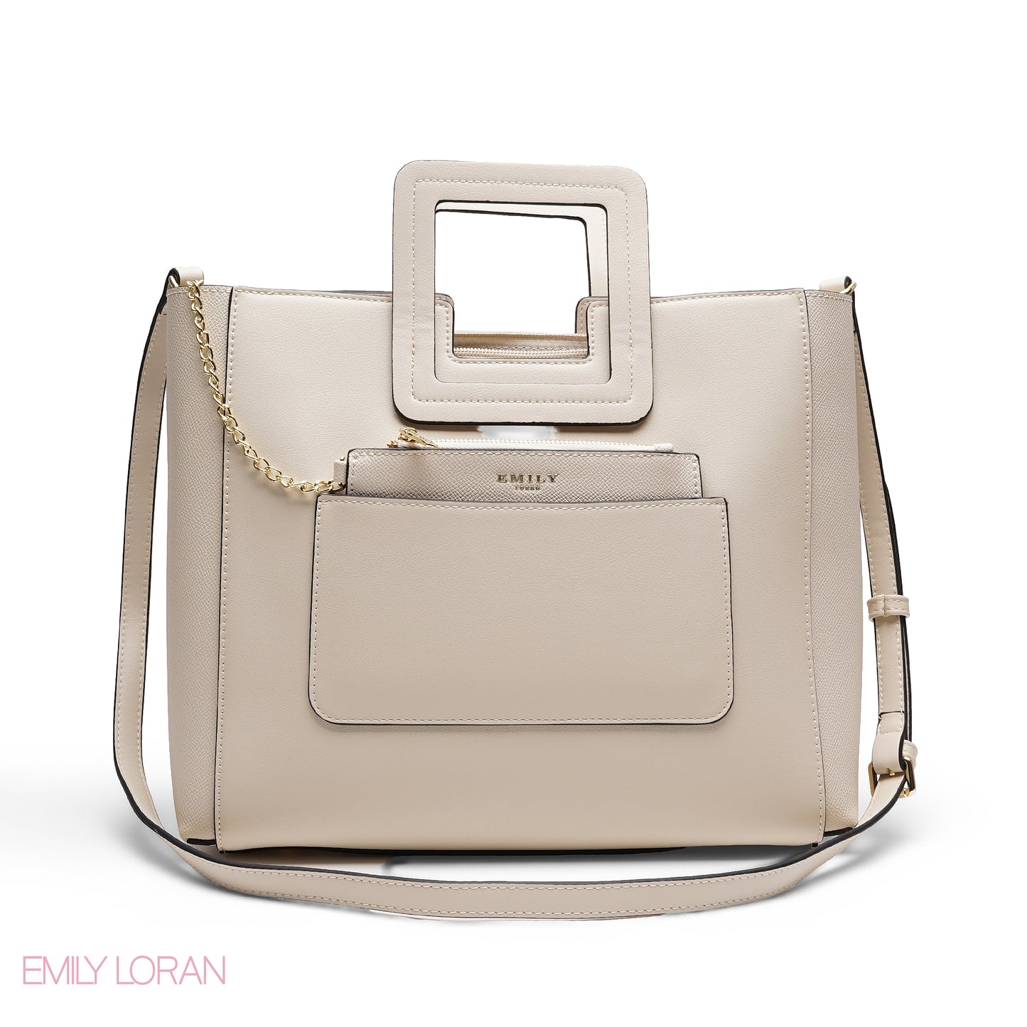 CREAM TEXTURED LEATHER TOTE AND SNAKESKIN POUCH BAG