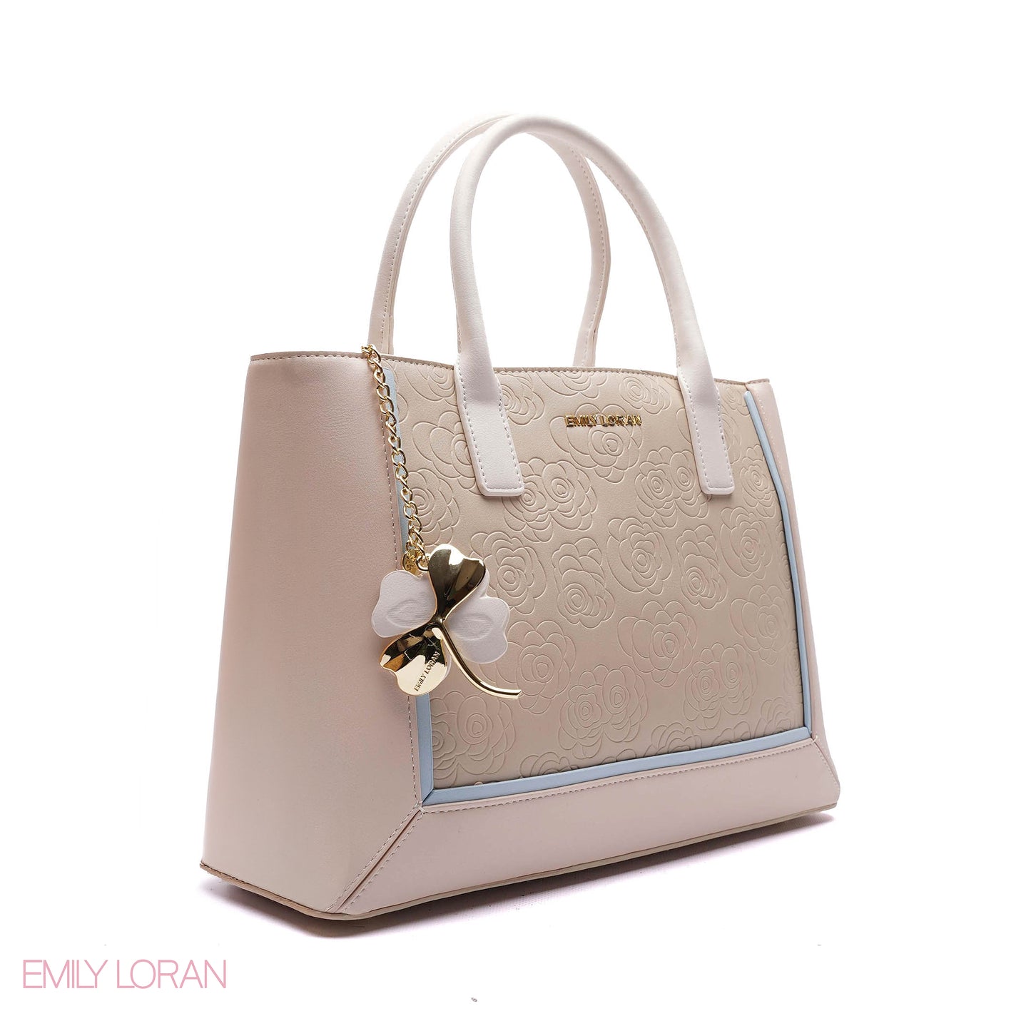 EMBOSSED FLORAL PANELLED SATCHEL BAG - LARGE