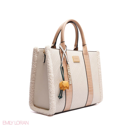 ELEGANT ZEBRA PRINT TOTE BAG WITH FLOWER CHARM - LARGE
