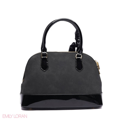 ROUNDED HANDBAG SHINE LEATHER WITH GOLD CHAIN AND SCARF - LARGE