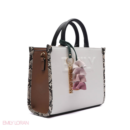 EMBOSSED LOGO TOTE BAG WITH TASSEL CHARM - SMALL