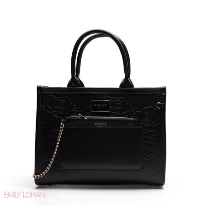 EMBOSSED ROSE TOTE WITH BRANDED STRAP BAG - MEDIUM