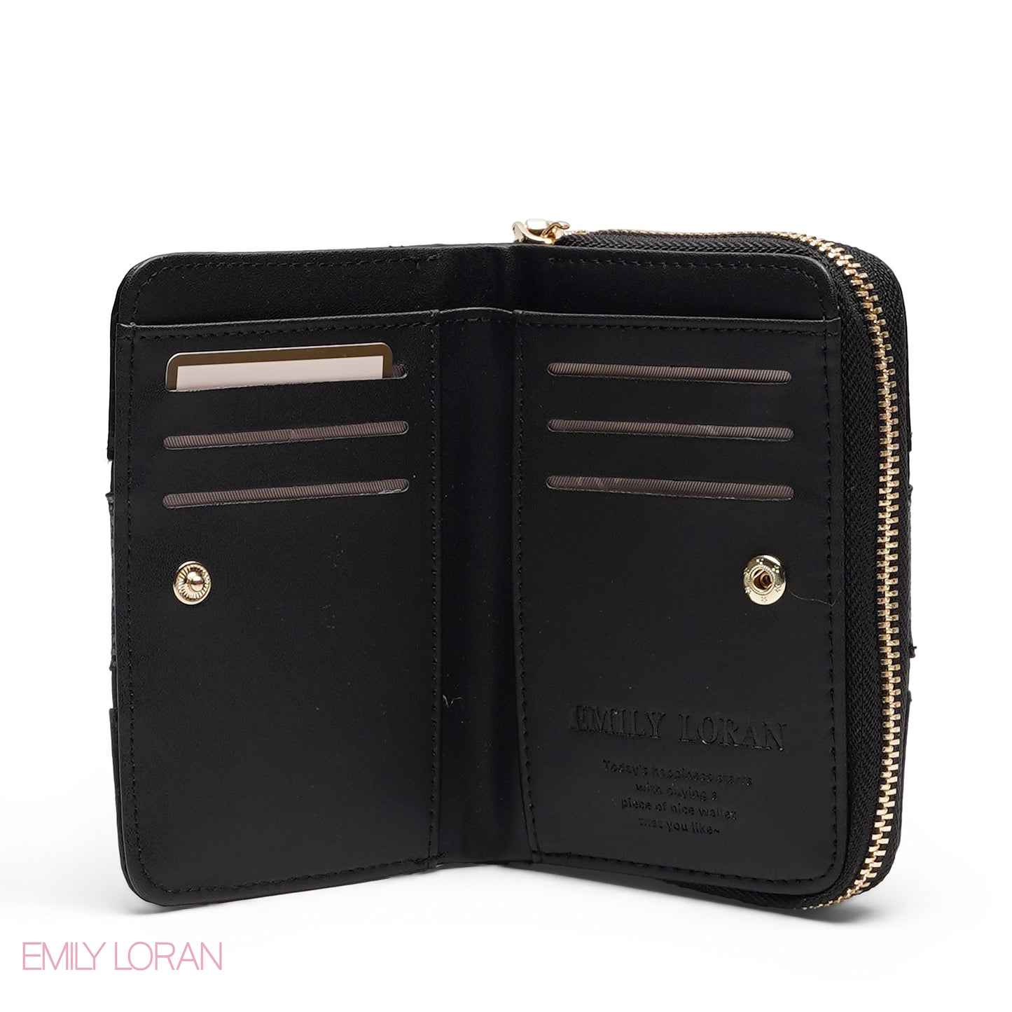 BLACK TRIM EMBOSSED ZIP-AROUND WALLET