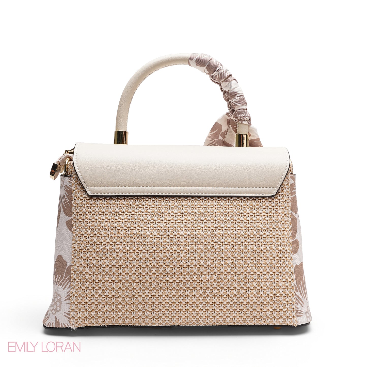 ELEGANT FLORAL FLAP SATCHEL WITH BRAIDED HANDLE BAG