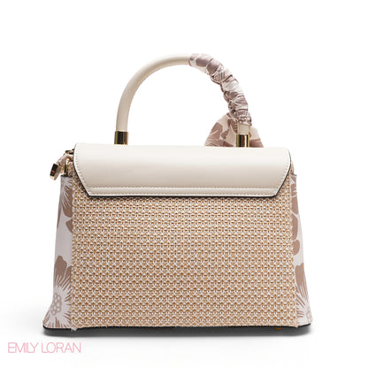 ELEGANT FLORAL FLAP SATCHEL WITH BRAIDED HANDLE BAG