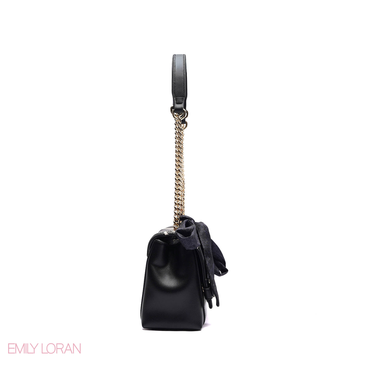 ELEGANT LEATHER SHOULDER BAG  WITH SCARF CHAIN STRAP - SMALL