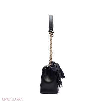 ELEGANT LEATHER SHOULDER BAG  WITH SCARF CHAIN STRAP - SMALL