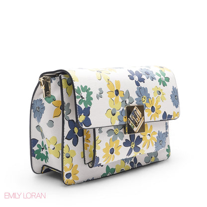 WHITE FLORAL BAG WITH HAND STRAP - MED