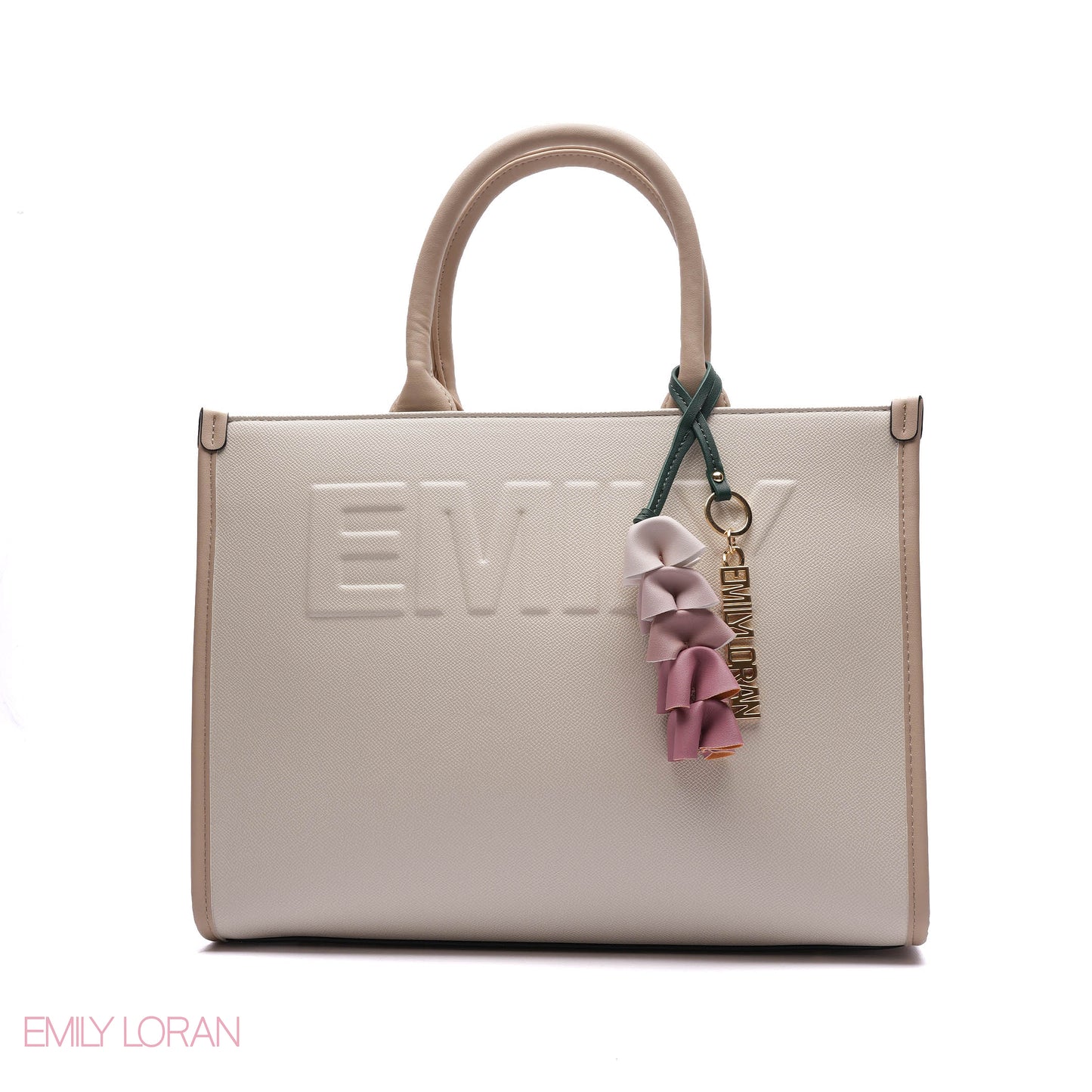 EMBOSSED LOGO TOTE BAG WITH TASSEL CHARM - LARGE