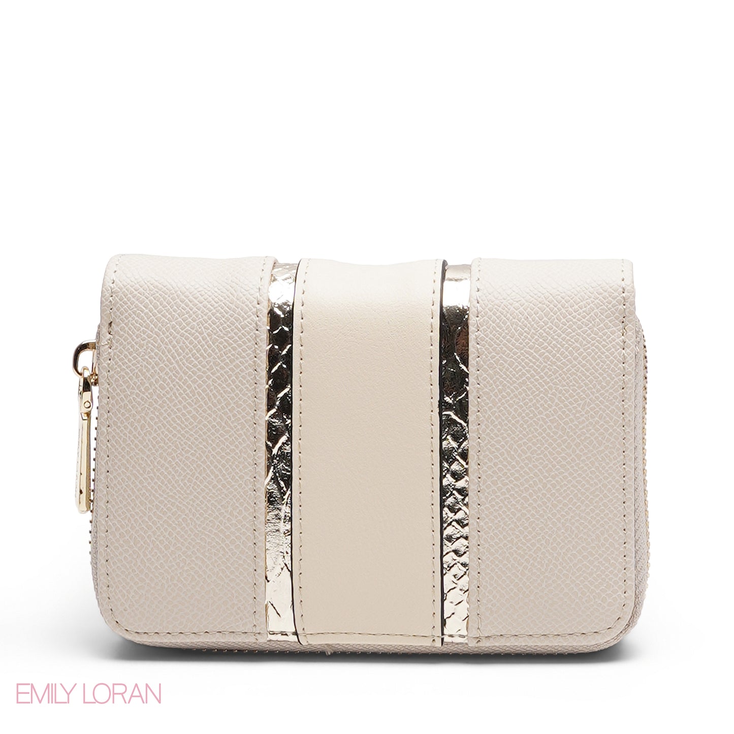 METALLIC TRIM EMBOSSED ZIP-AROUND WALLET