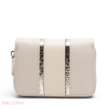 METALLIC TRIM EMBOSSED ZIP-AROUND WALLET