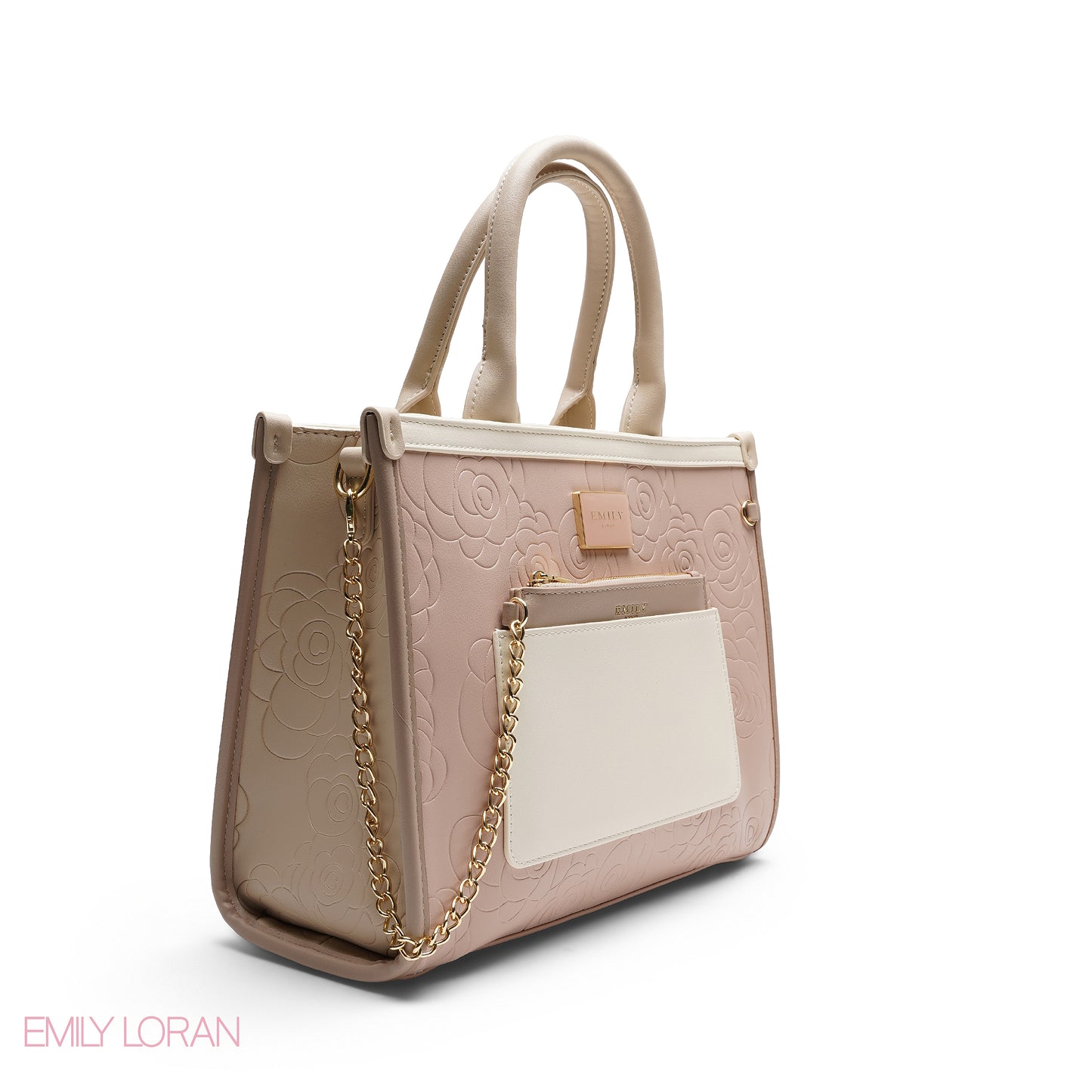 EMBOSSED ROSE TOTE WITH BRANDED STRAP BAG