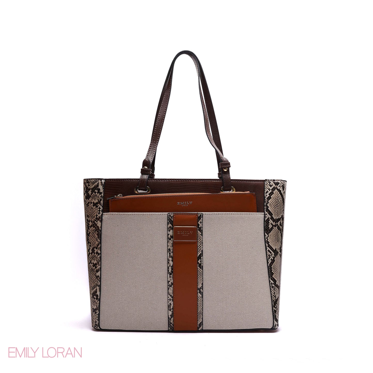 SHOULDER BAG WITH SNAKE PRINT AND SIMPLE LEATHER POUCH - LARGE
