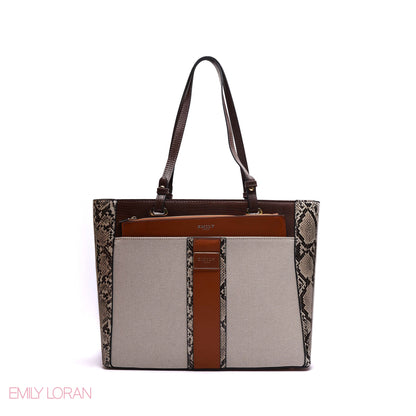 SHOULDER BAG WITH SNAKE PRINT AND SIMPLE LEATHER POUCH - LARGE