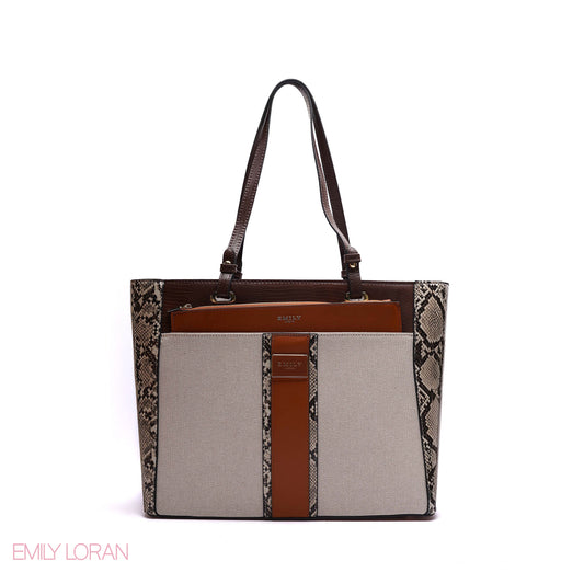 SHOULDER BAG WITH SNAKE PRINT AND SIMPLE LEATHER POUCH - LARGE