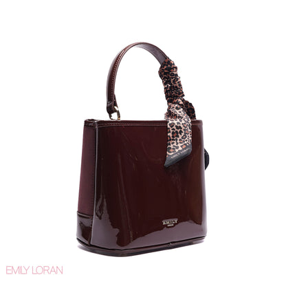 ELEGANT PATENT SUEDE BUCKET BAG WITH LEOPARD SCARF - SMALL