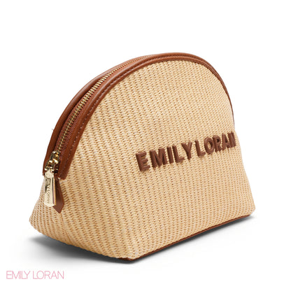 CHIC STRIPPED MAKEUP BAG WITH EMBOSSED LOGO