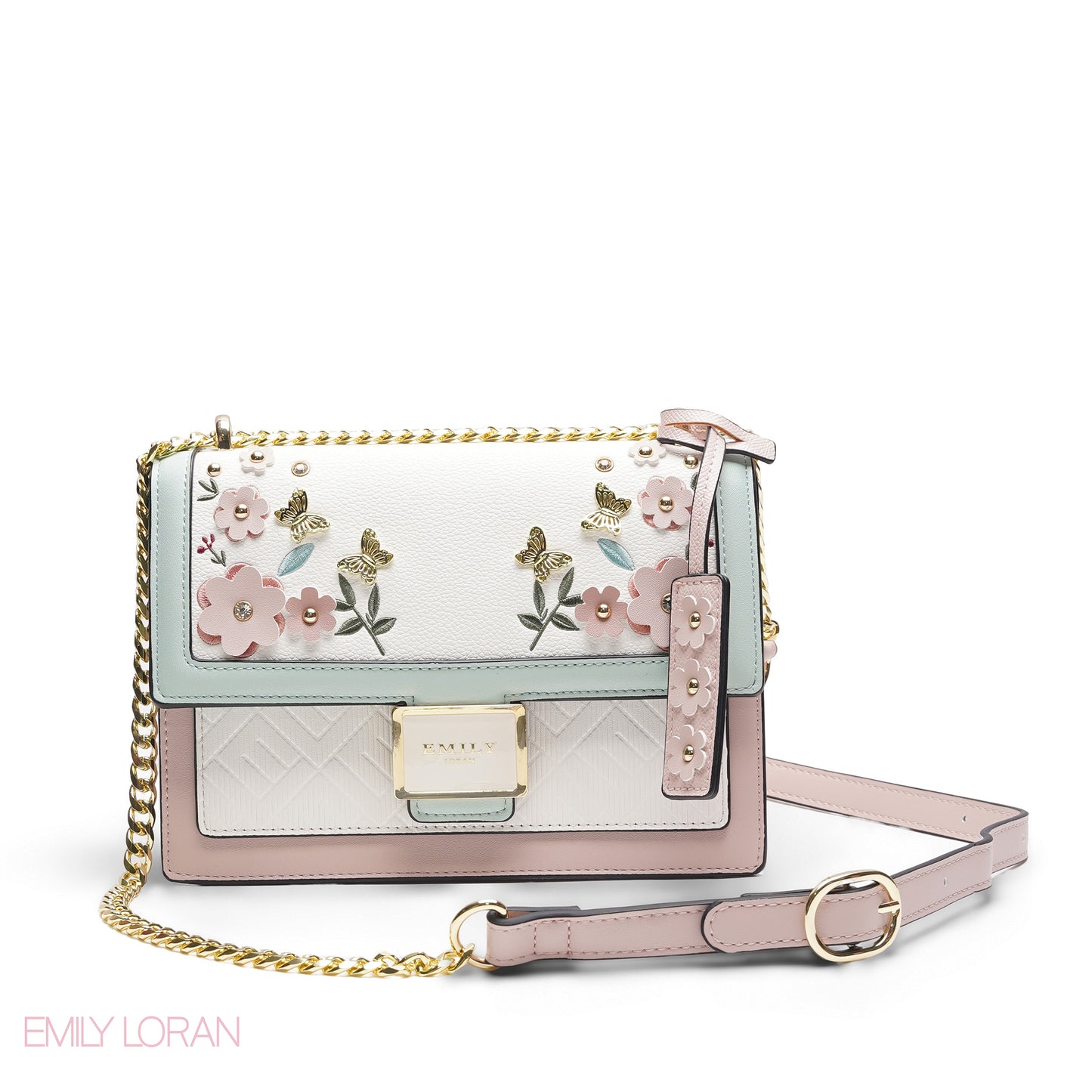 EMILY 3D FLORAL APPLIQUÉ CROSSBODY BAG - MINT & PINK