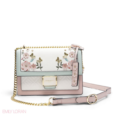 EMILY 3D FLORAL APPLIQUÉ CROSSBODY BAG - MINT & PINK
