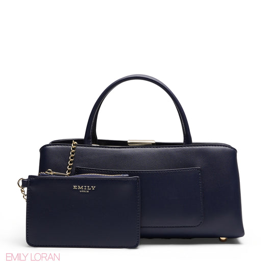 SMOOTH NAVY TOP HANDLE EAST WEST BAG