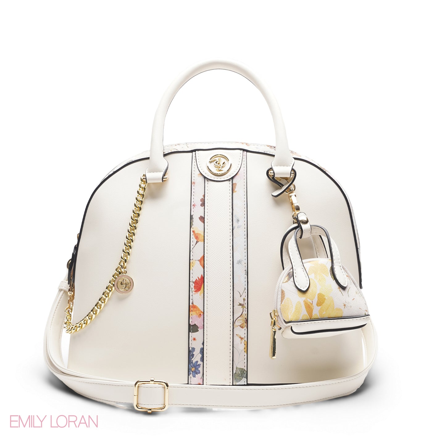 WHITE DOME BAG WITH PINK FLORAL PRINT - LARGE