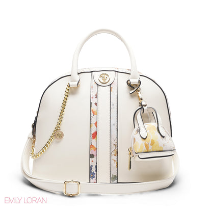 WHITE DOME BAG WITH PINK FLORAL PRINT - LARGE