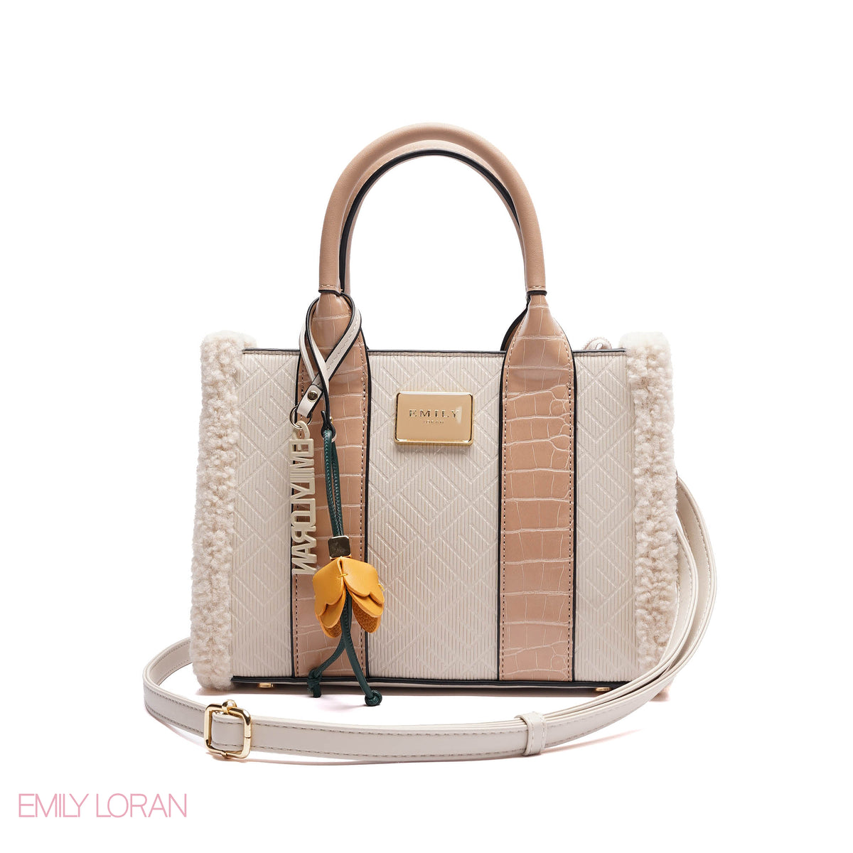 ELEGANT ZEBRA PRINT TOTE BAG WITH FLOWER CHARM - SMALL