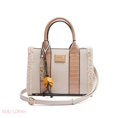 ELEGANT ZEBRA PRINT TOTE BAG WITH FLOWER CHARM - SMALL