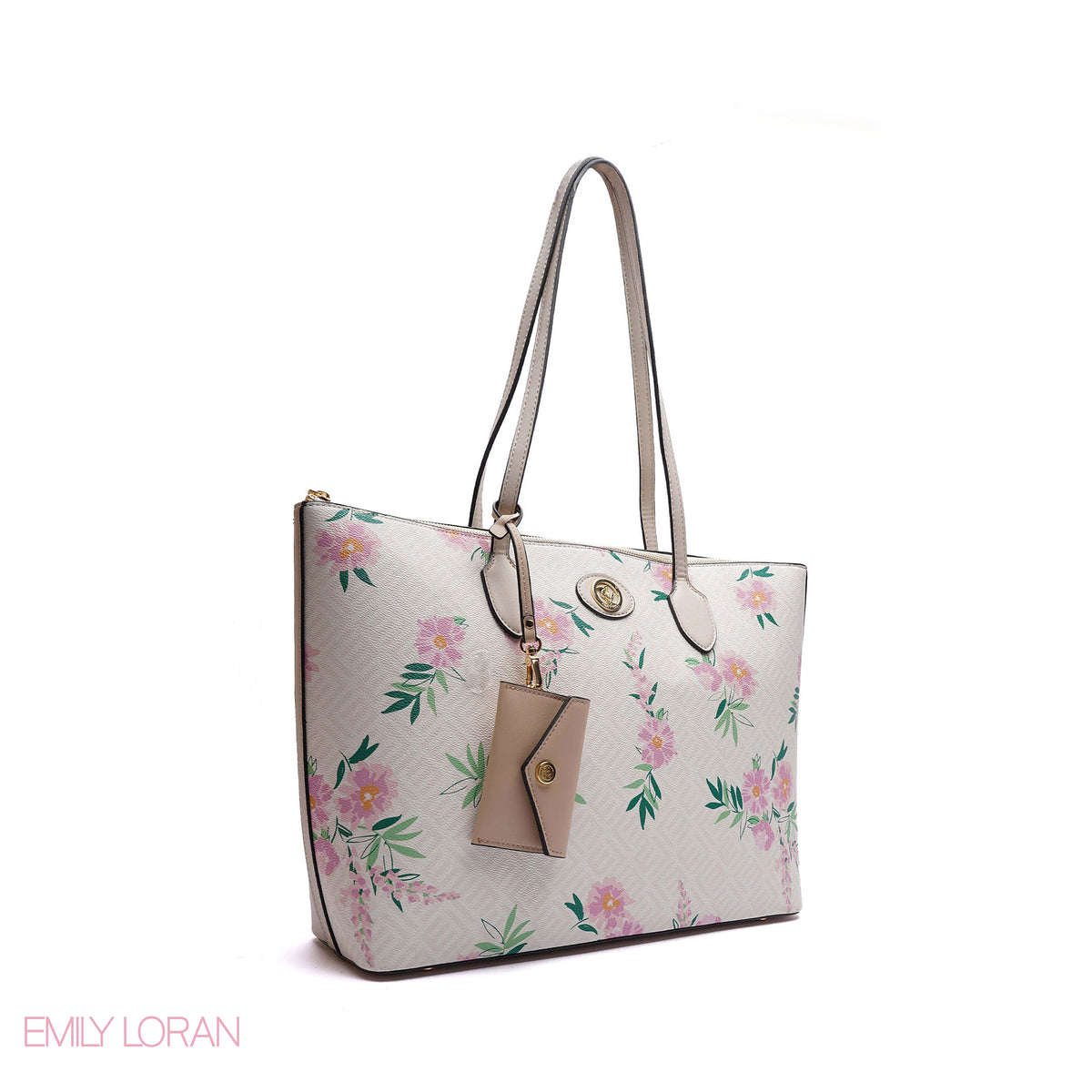 SHOULDER BAG WITH SIMPLE DESIGN LOGO AND FLOWER PRINT - LARGE