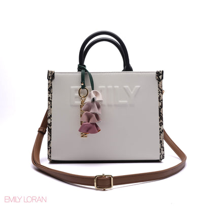 EMBOSSED LOGO TOTE BAG WITH TASSEL CHARM - SMALL