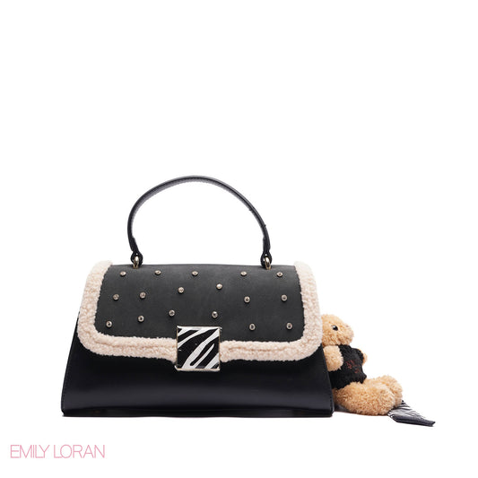 CROSSBODY-BAG WITH SIMPLR FUR , CRISTAL DESIGN WITH TEDDY BEAR - MEDIUM
